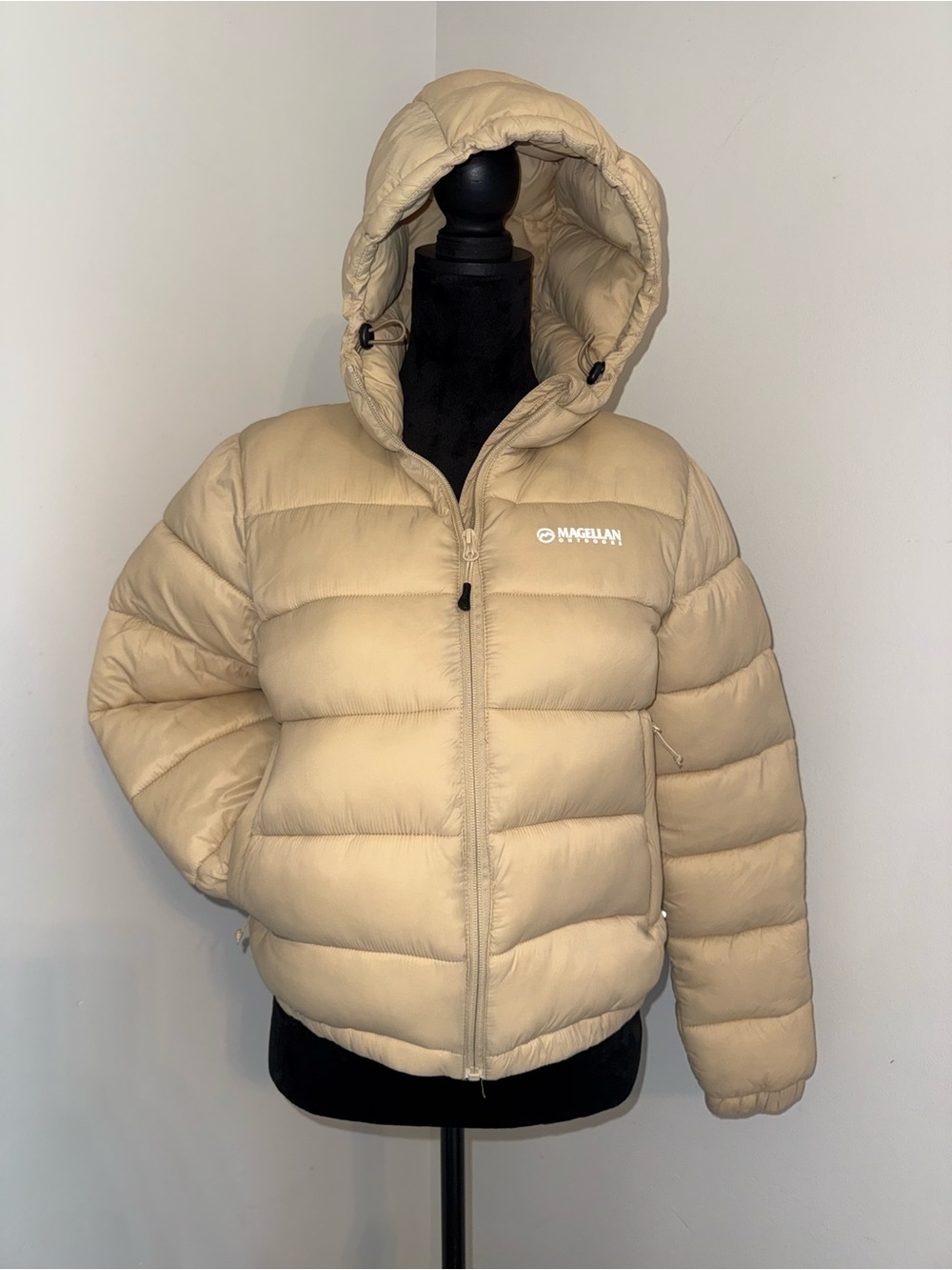 Magellan Outdoors Hooded Puffer Jacket in Tan